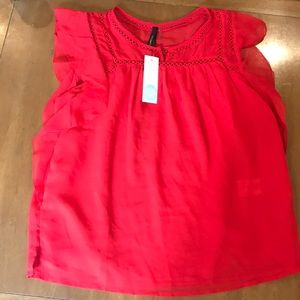 Red flutter sleeve blouse